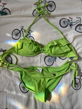 7/$20 Abercrombie Kids Lime Green Ruffle Bikini Top & Tie-Side Bottoms 7/$20
